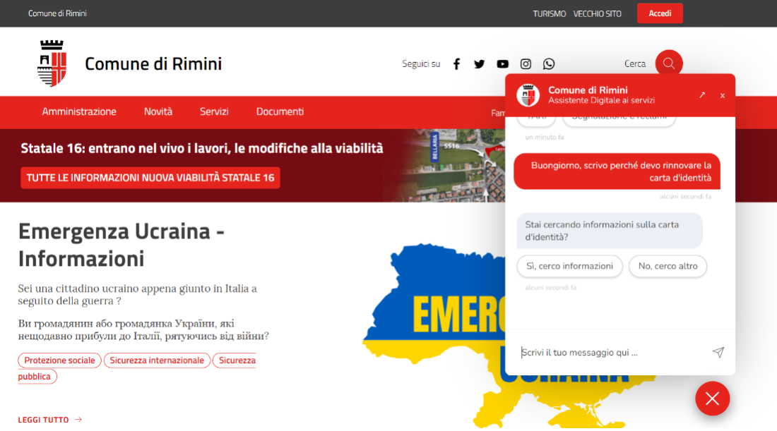 Screenshot of the Rimini's chatbot